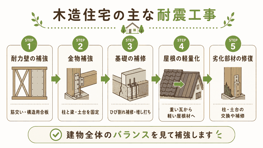 木造住宅で行われる主な耐震工事