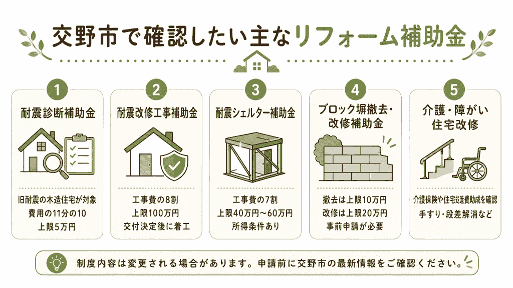 交野市で確認したい主なリフォーム補助金