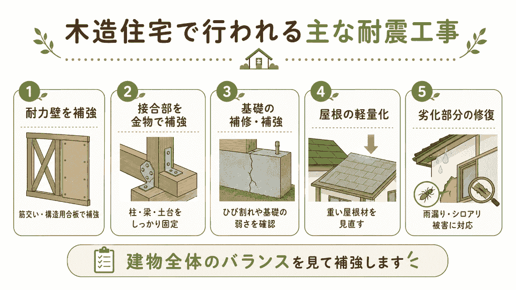 木造住宅で行われる主な耐震工事