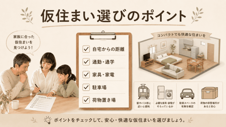 リフォーム中の仮住まいを選ぶときに確認したいポイント